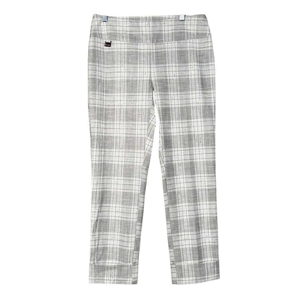Lisette L Montreal Grey Plaid Pull On Ankle Pants Cuffed Trousers Size 2